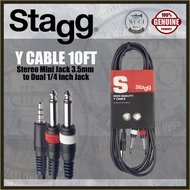 Stagg SYC3/MPSB2PE Y Cable Stereo Mini Jack 3.5mm to Dual 1/4 inch Jack - 10ft / 3 Meter