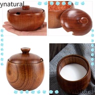 YNATURAL Wooden Storage Jar Household Retro Salt Bowl BBQ Cooking Herbs Organizer Spice Shaker Stora