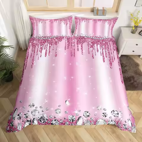 Silver Glitter Bedding Set Bling Party Decorations Duvet Cover for Kids Boys Girls Teens Diamond Com