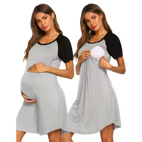 2024 Summer Nursing Gown 3 in 1 Delivery/Labor/Nursing Nightgown Women Maternity Hospital Gown Zippe