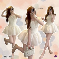 TW21867 Short Dress Sleeveless Woven Lace Fluffy Ruffled Skirt Suitable For Wearing To A Cafe Dating