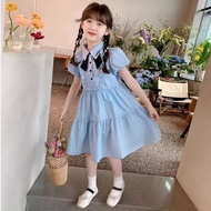 Kids Dress Girl Blue Dress Kids Girl Cotton Collar Dress Kids
