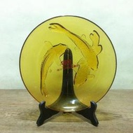 WH4864【四十八號老倉庫】全新 早期 台灣 立體浮雕 玻璃 鯉魚 盤 22.6cm 有字 1盤價