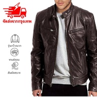 เสื้อแจ็คเก็ตหนังผู้ชายคอปกวัยรุ่น Punk Mens เสื้อแจ็คเก็ตหนังรถจักรยานยนต์
