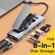 8-IN-1 USB HUB With Disk Storage Function PD100W USB C to HDMI-compatible M.2 SSD HUB Dock Station F