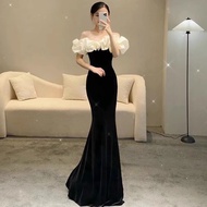 Black Dress Evening Gown Off-the-shoulder gown French suit Formal Dress