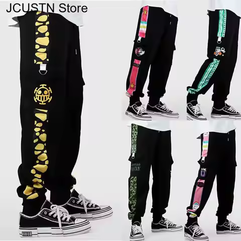 Anime Cosplay Overalls Men Bottom Cosplay Costumes 3D Print Pocket Cargo Casual Sweatpants Loose Tro