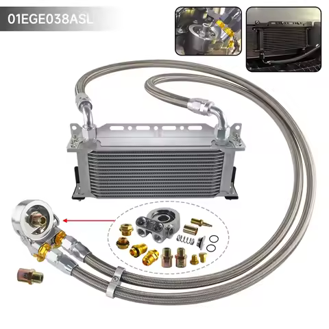 15 Row Universal 10AN Engine Oil Cooler Kit with Thermostatic Oil Filter Sandwich Plate Adapter M20x