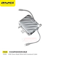 【3C Certified】Awei P83K 15000mAh 45W Power Bank Built In Cable Powerbank with Wall Plug Power Bank A