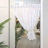 Small White Fresh Pastoral Short Curtains for Kitchen Bay Window Green Vine Leaf Floral Embroidery Hairball Curtains HC059