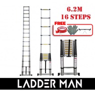 HIGH QUALITY ALUMINIUM TELESCOPIC EXTENDABLE LADDER 6.2M WITH 16 STEPS