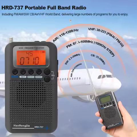 HanRongDa HRD-737 Portable Full Band Radio Aircraft Band Receiver FM/AM/SW/ CB/Air/VHF World Band wi