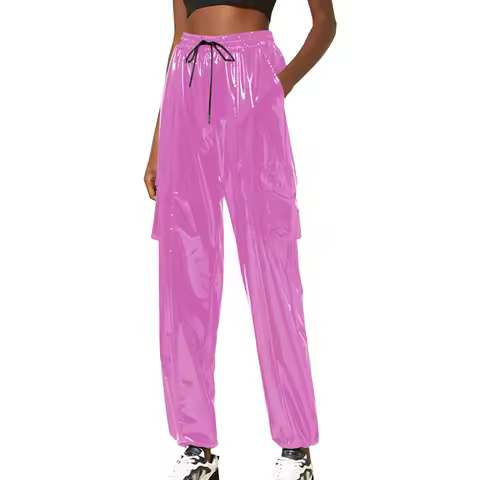 Exotic Loose Harem Pants Women Wetlook Pvc Lingerie Elastic Waist Hip Hop Long Pants Fetish Gay Mens