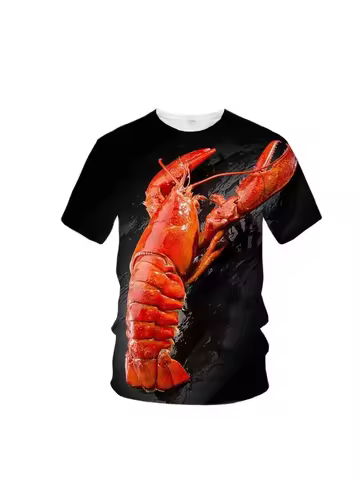 Men Summer Creative Interesting Shrimp Pattern 3d Printed T-Shirt Personality Casual Breathable Plus