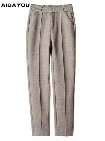 Women's Wool Dress Pants Casual Jogger Style Office Wide Trousers Woolen Cropped Pants ouc2533