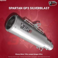 knalpot racing 3suara spartan gp original 150cc 3suara fullsystem - silver new cb 150 led