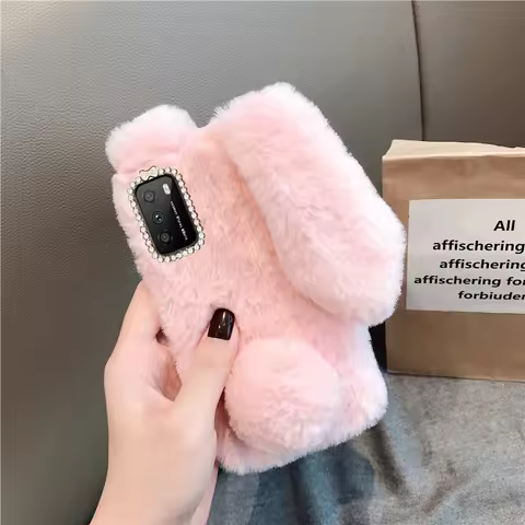 Fluffy Rabbit Fur Silicone Plush cover For Xiaomi Redmi Note 11 Note 10 Pro Redmi note 9S 8 7 6 5 Pr