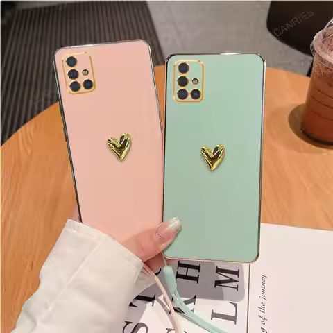 3D Gold Heart Plating Silicone Soft Case For Samsung Galaxy A71 A51 4G A31 A21s A11 A05 A03 Core Cov