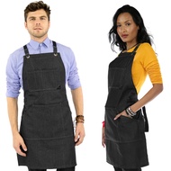 Under NY Sky Essential Black Denim Apron – Cross-Back with Leather Reinforcement – Adjustable for Me