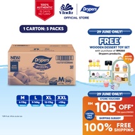 Drypers Wee Wee Dry Baby Tape Diapers M52/ L44/ XL36/ XXL32s (5 Packs) - Super Dry, Soft & Fit