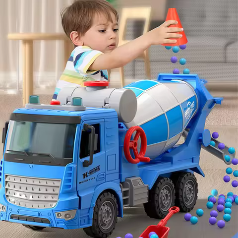 Large Simulation Engineering Mixer Truck Model Inertia Transporter Concrete Cement Truck Light Music
