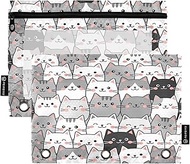RPLIFE Cute Cats Binder Book Pouch with Clear Window, 2Pack Pencil Pouches for Boys Kids School Supp