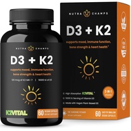 NutraChamps D3 with K2 MK7 Supplement for Heart & Bone Health | Vitamin D & K Complex | 5000 IU of V