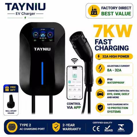 TAYNIU 7KW Wallbox EV Charger Type 2 32A 1Phase APP Control Electric Vehicle Charging Station 5M Cha