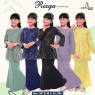 Baju Kurung Raya Lace Rizqa Sedondon Budak - Black/Dusty Green/Lilac/Navy Blue/Yellow (Size XS-2XL)