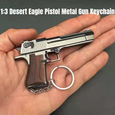 Imitation Wood Grain Handle 1:3 Size Metal Desert Eagle Pistol Model Toys Gun Key Chain Decoration C