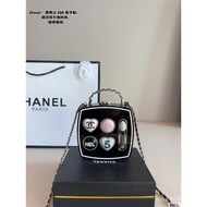 CHANEL CHANEL 25B Brand Logo Makeup Palette Shape Glass Dinner Bag Shoulder Handbag Women's Black