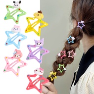 【♡Lovely girls house♡】Sanrio Cream Glue Stars Hair Clip for Women Girls Y2K Cartoon Candy Color Bangs Side BB Barrettes Children Cute Headdress