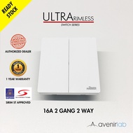 reTouch Ultra Rimless 2 Gang 2 Way 16A Wall Switch Frameless SIRIM Approved [WHITE]