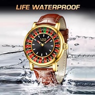 LIGE Men's Watch Fashion Lucky Leather Roulette Waterproof Luminous Quartz