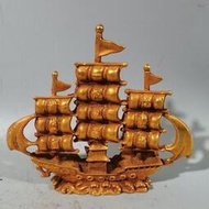 帆船鎏金擺件金屬工藝禮品擺飾小金船辦公室裝飾擺件5-14