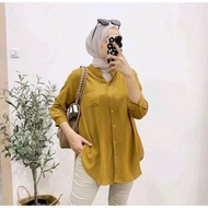 KEMEJA Women's Crinkle Blouse Shirt, Plain Black and White Long Sleeve Work Top, Latest Trendy, Popu