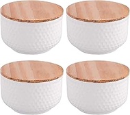 E-Ezra Porcelain Kitchen Dinning Decorative Round Bowl Dry Fruit Bowls with Wooden Lid (4 Bowls with