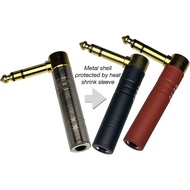 CNCESS CESS-237 6.35mm 1/4-inch TRS Stereo Female to Male Right-Angle Adapter, Gold-Plated Plug with