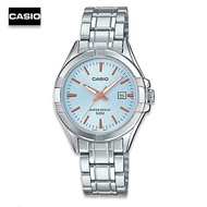 Velashop นาฬิกาข้อมือผู้หญิงคาสิโอ Casio สายสแตนเลส สีเงิน หน้าปัดฟ้า รุ่น LTP-1308D-2AVDF, LTP-1308D-2A, LTP-1308D