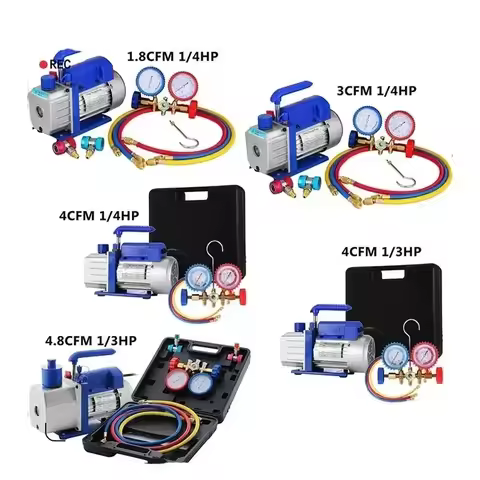 Sihao 1.8-4.8CFM Vacuum Pump with Gauge AC Refrigerant Kits HVAC Refrigeration Vacuum Packing 1/3 1/