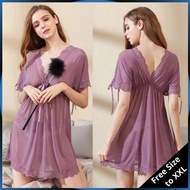 Sexy lingerie Plus size Purple Deep-V Babydoll Dress Sleepwear Sexy Lingerie Baju Tidur