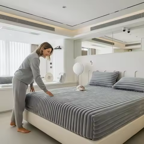Channel Stitch Fitted Sheet King Size Raised Ribbed Pattern Ultra Soft Plush Feel Fade Proof Wrinkle