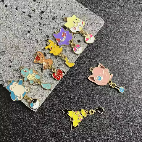 8pcs Pokemon Pikachu Gengar Cartoon Charms Enamel Alloy Metal Jewelry Accessories Kit for Necklace E