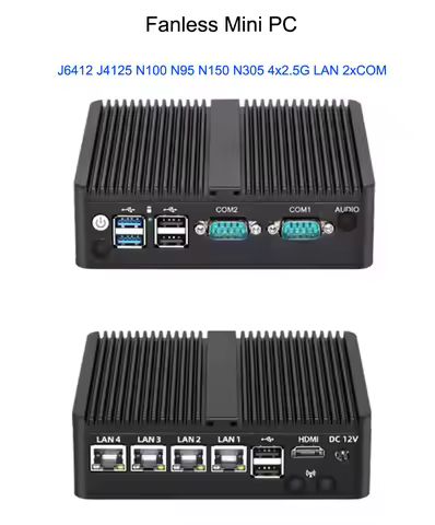 4x2.5G i226V LAN Fanless Mini PC Soft Router HD 2xCOM intel Celeon J6412 N150 N97 N100 N305 Computer