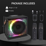 🍒A99 Portable Mini Karaoke Speaker Box| 2 Microphone| Bluetooth 5.0| Deep Bass| RGB Light FM Radio U