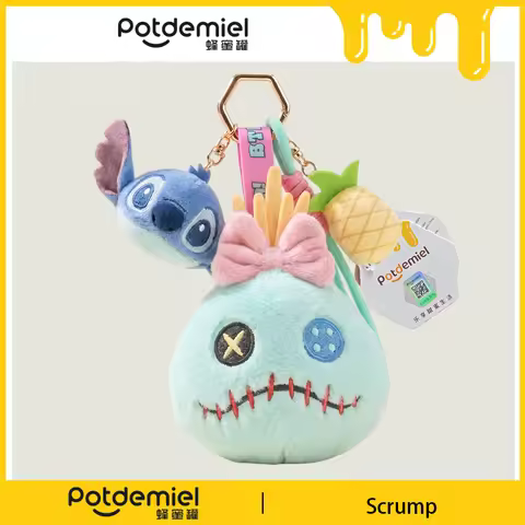 Potdemiel Disney Lilo & Stitch Scrump Plush Keychain Stitch Charm Pineapple Hexagon Gold Buckle Gift