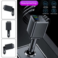 Beautylife| 7-in-1 Retractable Car Charger Fast Charging USB Type-C Power Adapter With LED Retractab