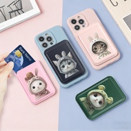Cute Mosaic Cat Pattern Card Holder Magnetic For iPhone 17 16 Pro Max For Samsung Galaxy S26 S25 Ult