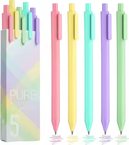 Kaco Macaron Color Core Set Soft Touch Retractable Gel Ink Pen 0.5mm Fine Nib (Macaron Color 5 Pack 