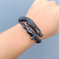Gelang Akar Bahar Hitam Ukir Naga Vs Keris Lentur Natural